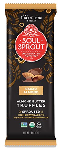 Soul Sprout, by Two Moms Sprouted Almond Butter Truffles, Cacao Almond Butter, 2 Ounce (Pack of 6)