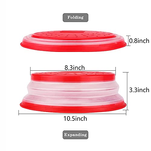 Collapsible Microwave Cover For Food Microwave Splatter Cover Fruit Drainer Bpa-Free Dishwasher Safe 10.5 Inch (Grey&Red) #TOP6