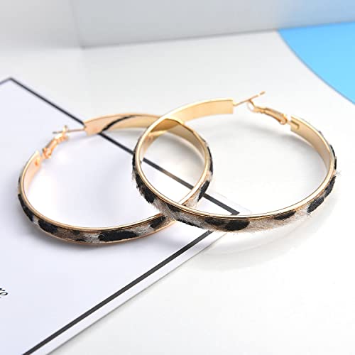 Exaggerate Leopard Leather Round Hoop Earrings Dangle Cheetah Print Circle for Women Statement Personality Animal Jewelry4