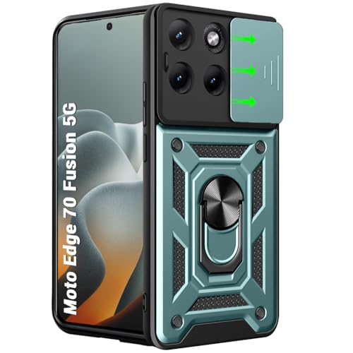 Image of TheGiftKart Tough Armor Bumper Back Cover Case for Motorola Moto Edge 70 Fusion 5G | Kickstand & Ring Holder | 360 Degree Protection Back Cover Case (PC & TPU, Sliding Camera Cover, Green)