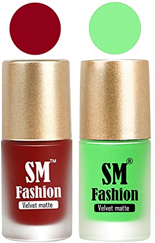 Image of Nail Polishes, Berry Pink -Lime Velvet Matte Nail Paint Combo Set of 2 Pcs 7ml each