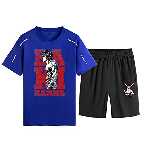 IPOVOQ Baki The Grappler T-Shirt et Short Costume Anime Hanma Baki Son of Ogre Cosplay Costume Quicky Dry Summer Survêtement Gym Outfit Sportswear pour Hommes Cover