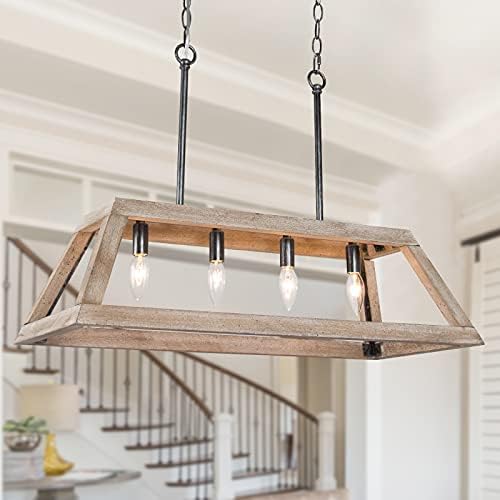 LOG BARN Farmhouse Chandelier, 28" Chandeliers for Dining Room, 4Light