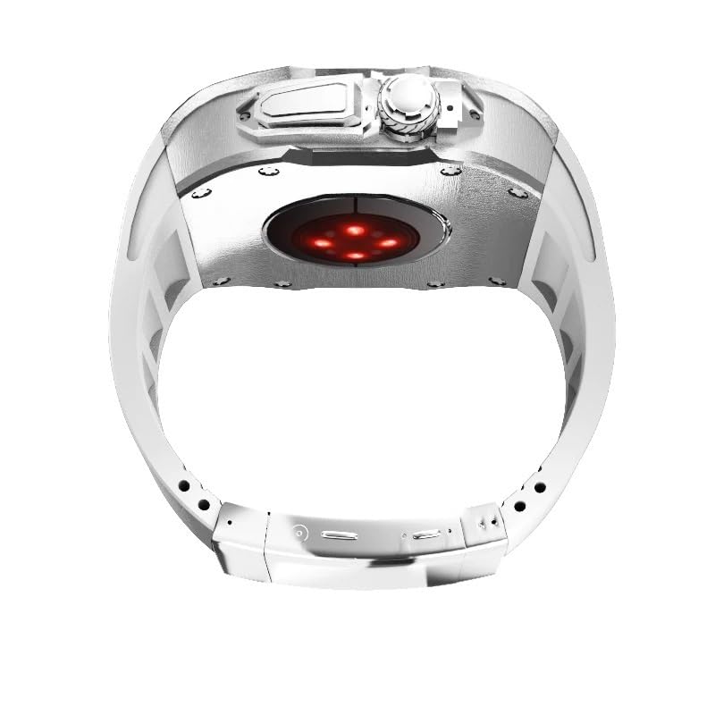 Romluous Titanium Alloy Case for Apple Watch Ultra 2 49mm Fluorine Rubber Band Metal Folding Clasp for Men for Iwatch Ultra2 (Color : S-w, Size : 49mm)