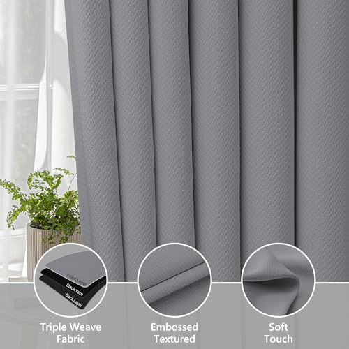 Image of FMFUNCTEX 100% Blackout Curtains for Bedroom, Dark Grey Back Tab Curtain 96 Inches Long Drapery Thermal Insulated Curtains for Living Room, Black Out Drapes Rod Pocket Room Darkening 2 Panels