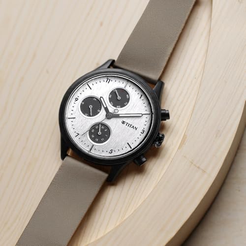 Image of Titan Neo Quartz Multifunction Silver Dial Grey Leather Strap Watch for Men - NS1803NL02