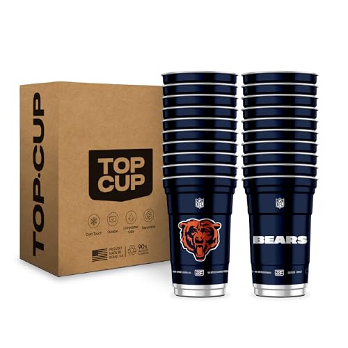 Top Cup NFL Chicago Bears 20 oz Reusable Aluminum Cups 20 Count | Officially Licensed Durable Reusable & Recyclable Made in USA
