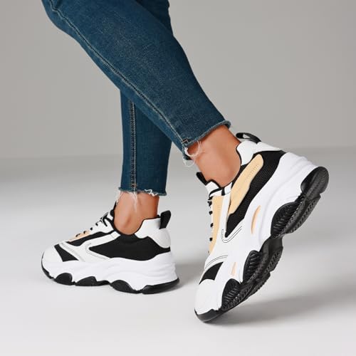Celbreez Women's Fashion Sneakers Platform Light Weight Sneakers Chunky Sneakers for Women Lace Up Pull Tabs Sneakers for Women4