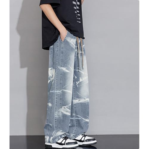 Men's Japanese Street Vintage Cargo Blue Jeans Baggy Wide Leg Jogger Pants Mens Tie Dye Fashion Drawstring Pants2