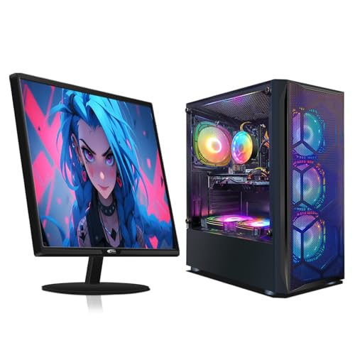 STGAubron Gaming PC Bundle with 24 Inch FHD LED Monitor-Radeon RX 580 8G, Intel Core I7 up to 3.9GHz,16G RAM, 512G SSD, RGB Fan x6, Windows 11 Home