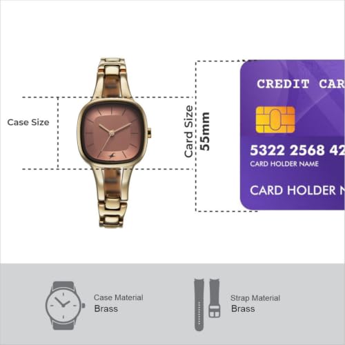 Image of Fastrack Chrome K Quartz Analog with Peach Dial Titanium Brass Solid Strap Watch for Women - 6147QM02