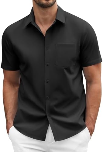 COOFANDY Men's Short Sleeve Casual Button Down Shirt Business Unt...