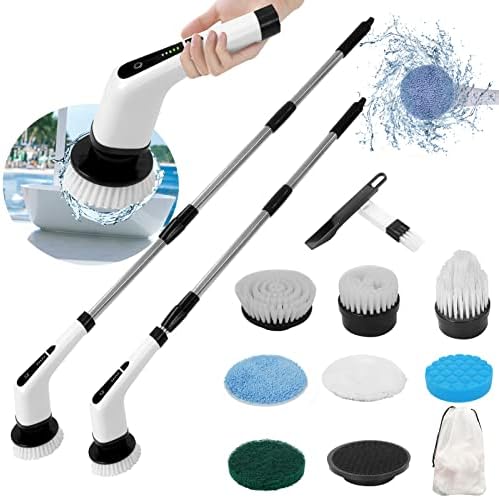 Electric Spin Scrubber, Cordless Power Shower Cleaning Brush,Bathroom Scrubber with Long Handle, 7 Replaceable Brush Heads,Tile Baseboard Car Tub Scrubber with Adjustable Extension Handle
