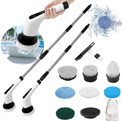 Electric Spin Scrubber, Cordless Power Shower Cleaning Brush,Bathroom Scrubber With Long Handle, 7 Replaceable Brush Heads,Tile Baseboard Car Tub Scrubber With Adjustable Extension Handle #TOP1