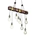 Produktbild Deckenlampe, 8 flammige Vintage Deckenleuchte Hängelampe im Industrial Design, Retro Pendelleuchte Hängend aus Stahl und Holz, Farbe: Schwarz, Braun, Fassung: E27