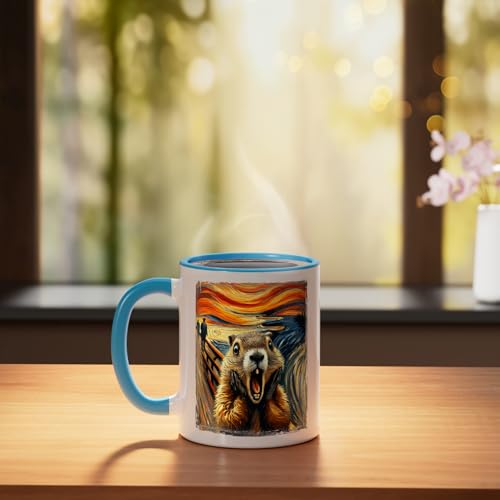 Mug cerámico artístico con diseño divertido de marmota azul/blanco miniatura 3