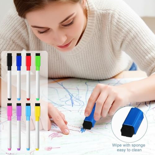 Image of Kosiz 200 Pcs Magnetic Dry Erase Markers, Colorful | Fine Point Tip Whiteboard Markers with Eraser Cap Magnetic Dry Erase Pens Erasable Pens for Whiteboard Dry Boards