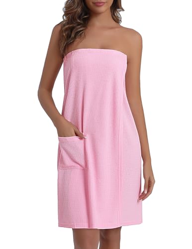 Image of Ekouaer Waffle Robes For Women Bath Wraps Lightweight Knee Length Soft Shower Robe with Pocket S-L