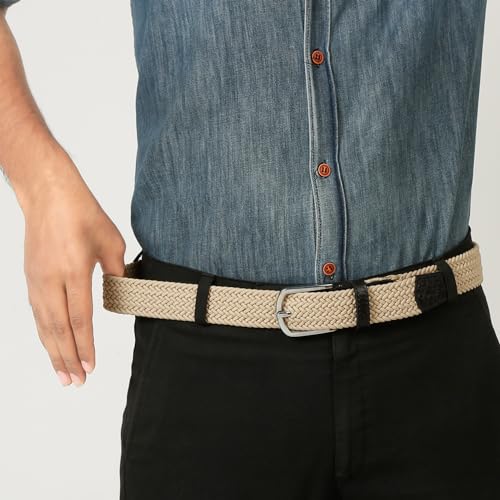 Image of LOUIS STITCH Men's Braided Elastic Stretch Belt with Leather Tipped End Stretchable Canvas Waist Band for Men Women Boys Girls Unisex (Width 3 cm) (BE-EL)