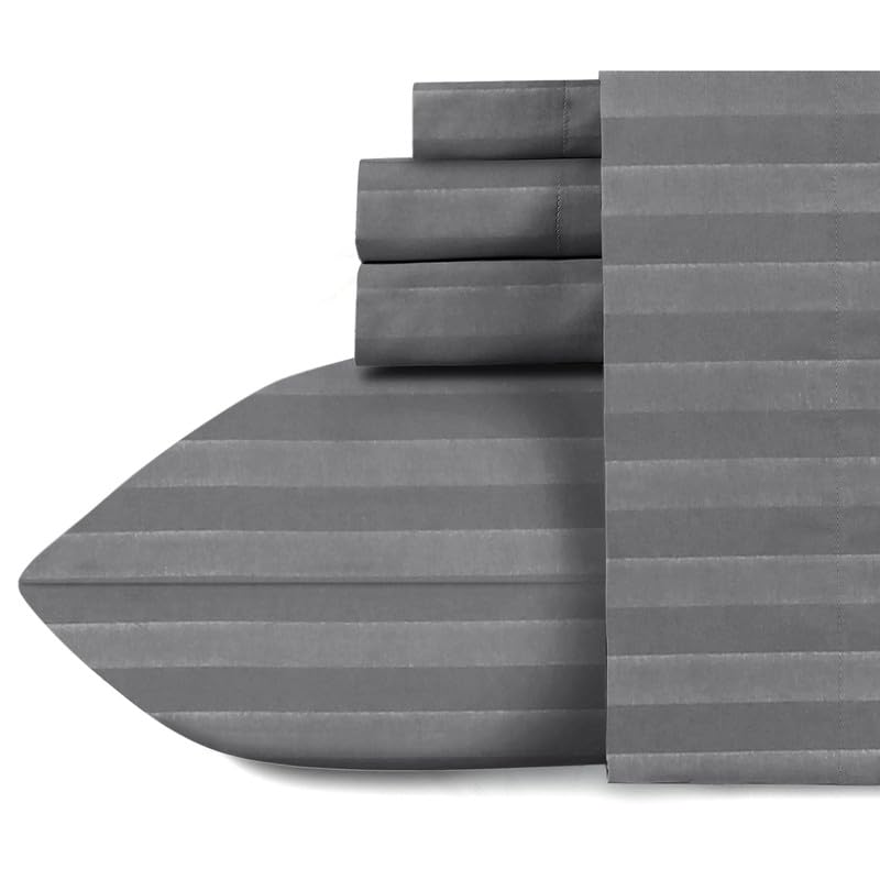 Image of Naksh Japandi Vibes Collection Single Bedsheet Cotton 210 TC Stripes, Grey | 1 Bedsheet for Single Bed (54 x 90 Inch) and 1 Pillow Cover
