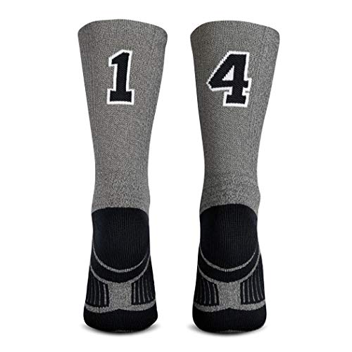 ChalkTalkSPORTS Custom Team Number Crew Socks | Athletic Socks Gray & Black | All Team Numbers