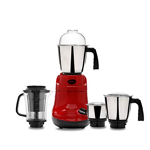 Pigeon by Stovekraft Ruby Woo Mixer Grinder with 3 jars and 1 Juicer Jar, 750 Watts 4 Jar, Shiny Red