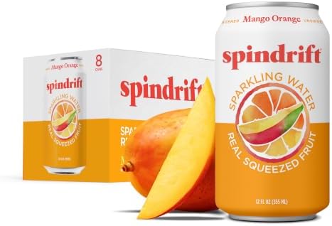 Spindrift Sparkling Water, Mango Orange Flavored, 12 Fl Oz (Pack of 8)