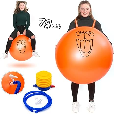CKB Ltd Extra Large Giant Retro Space Hopper for Adults - Inflatable Includes Foot Pump Holds up to 100kg Extra Large 75cm - Orange