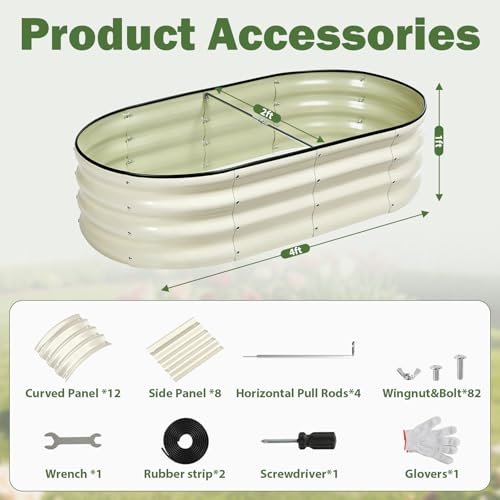 Image of 2 PCS Galvanized Raised Garden Bed 4x2x1 Ft, Oval Metal Outdoor Planter Box Kit with Safety Rubber Edge, Easy Assemble Bottomless Large Planting Container for Vegetable, Flower, Fruit, White