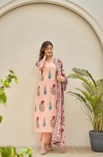 Image of GoSriKi Women's Rayon Viscose Printed Straight Kurta with Pant & Dupatta