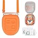 PROfezzion Reise-Tragecase Hülle Etui Tasche für Yoto Mini & Kopfhörer - Premium Eva Hartschalen-Aufbewahrungstasche mit spezieller AirTag-Tasche, Griff, Schultergurt und Kartenhaltern (Orange, Groß)