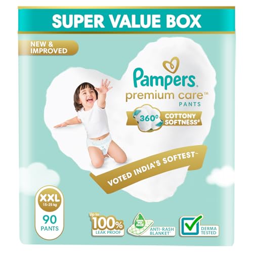 Image of Pampers Premium Care Diaper | Pant Style Baby Diapers Double Extra Large Size, 90 Count | Anti Rash Diaper with Aloe Vera and 100% Leak Proof Protection | (90 Count)