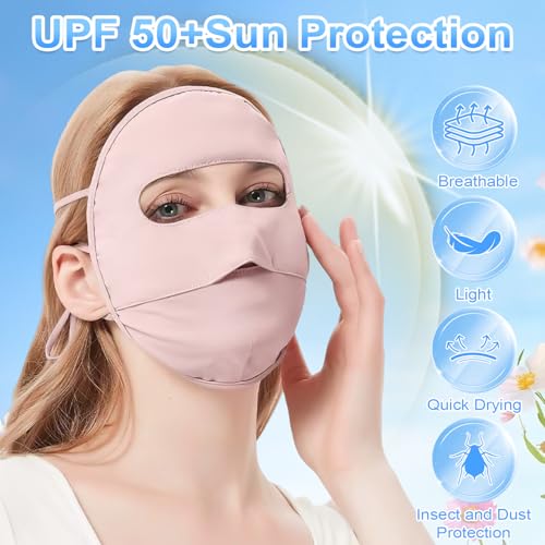 Image of TecoKart 3Pcs Full Face Mask UPF 50+ with Adjustable Ear Loops | Breathable & Reusable Face Cover for Women Cycling, Outdoor Activities