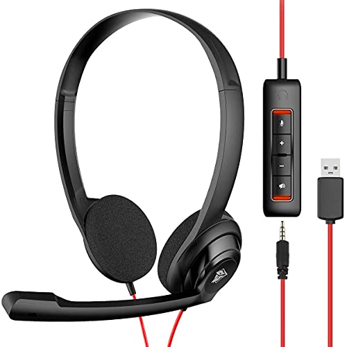 NUBWO USB HEADSET MICROPHONE FOR LAPTOP PC HEADPHONES NOISE CANCELLING MICROPHONE FOR COMPUTER ON-EAR WIRED OFFICE CALL CENTER HEADSET FOR BOOM SKYPE WEBINARS 5 PACKS