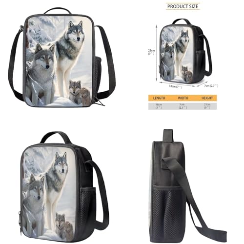 AmzPrint 4 In 1 Wolf Backpack Set For Boys Girls Kids Wolf Backpack With Lunch Box Pencil Pouch Water Bottle Carrier Set4