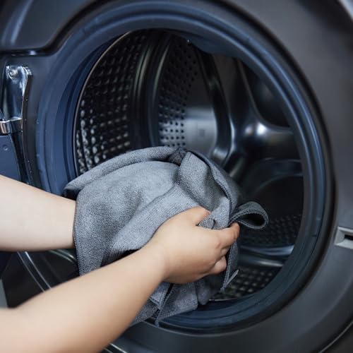 Image of Amazon Basics Pack of 4 Microfiber Cleaning Cloth | 350 GSM | Ultra Soft | Super Absorbent | Reusable | Grey | 40cm X 40cm