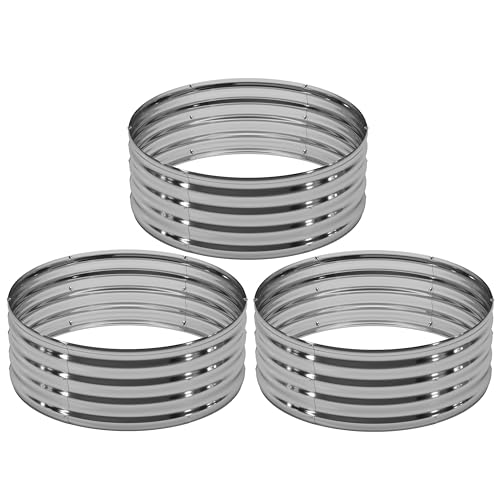DIIYIV 3PCS 4x4x1FT Galvanized Raised Garden Bed Kit,Vegetable Boxes-Round Metal Flower Box,Large Planter Raised Beds Outdoor Garden for Planting,Fruit,Herb-Silver