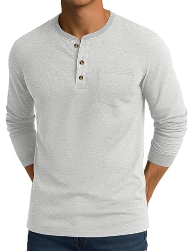 CRYSULLY Mens Long Sleeve Shirt Cotton 3 Button Pocket T-Shirts Casual Stylish Lightweight Pullover Shirt