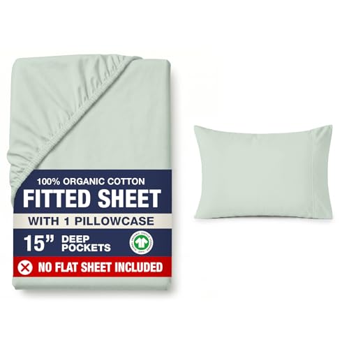 Image of LANE LINEN Fitted Sheets Twin Size, Charcoal 2-Piece Set (1 Fitted Sheet, 1 Pillowcase), Percale Weave, Ultra Soft, Breathable,Fits Mattress Upto 15'' Deep - Cool Blue (No Flat Sheet)
