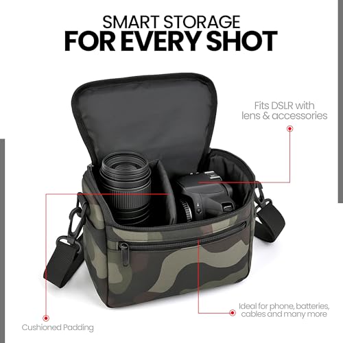Image of Favria Camera Bag for DSLR & Mirrorless - Fits Nikon, Canon, Sony - Camera Bag for Travel - Shockproof Sling Case for Lens - Water-Resistant Compact Photography Bag (Camouflage)