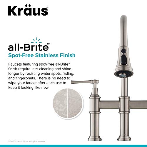 KRAUS Allyn Transitional Bridge Kitchen Faucet with Pull-Down Sprayhead in Spot Free Stainless Steel, KPF-3121SFS - image 6
