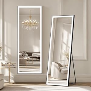 56×18 LED Full Length Mirror with Lights – Wall Mounted Vertical Vanity Mirror for Bedroom & Bathroom, Full Body Backlit, Adjustable Brightness