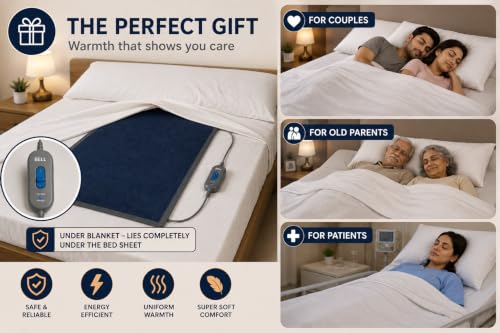 Image of Bell electric blankets - Single Bed - 10 Years Warranty - Zed Certified Heating Bed Warmer with Four Heat Settings - Pain Relief with Low Power Consumption Just 70 Watt- Size (150cms x 80cms)