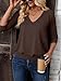 Sialois 3/4 Length Sleeve Womens Top Dressy Casual Vacation V Neck Blouse Banded Bottom Shirt Fashion Outfits Cute Long Tunic Fall Spring Summer Beach Business School Teacher Clothes,Chocolate Brown,L