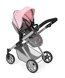 Bayer Chic 2000 Wózek dla lalek 2 w 1 Mila – melanż, szaro-różowy, uchwyt z regulacją wysokości 39-72 cm, nowoczesny stelaż, lalki do 50 cm, 3-7 J.