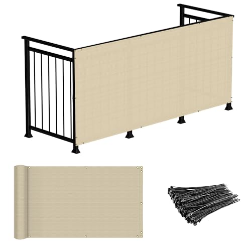 Windscreen4less 2.5' x 12' Balcony Privacy Fence Screen Mesh Windscreen Fencing Shield Cover for Apartment Deck Patio Yard Porch Pool Railings, Beige