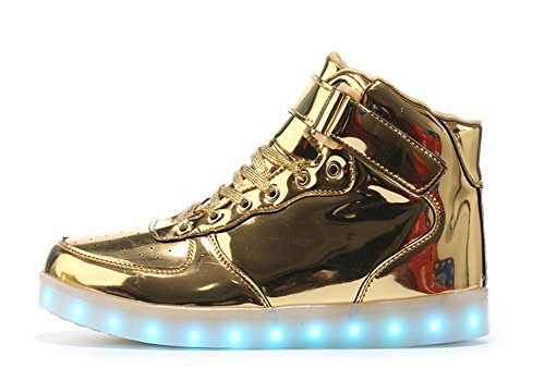 Light Up Shoes Womens Mens Kids Luminous Flashing High Top Sneakers,Golden W US11