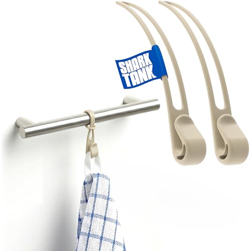 Home Hook Geschirrtuchhalter Küche (2 Stk) – Handtuchhalter Küche ohne Bohren & Kratzer, Haken zum Einhängen bis 10kg, langlebige Küchen Organizer für Türen & Schubladen, Küchenhandtuchhalter in Beige