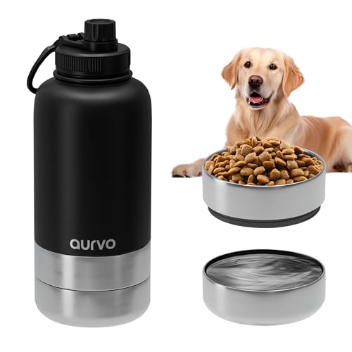 32oz Dog Water Bottle with Bowls - Leakproof Insulated Stainless Steel, Portable Travel Bottle for Hiking, Camping, Outdoor Use