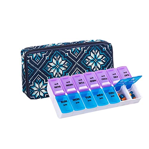 Image of Weekly Pill Organizer 2 Times a Day, Zumd Pill Box 7 Day with Cute Quilted Fabric Zipper Case, Travel Pill Case Am Pm for Vitamin Medicine Organizer